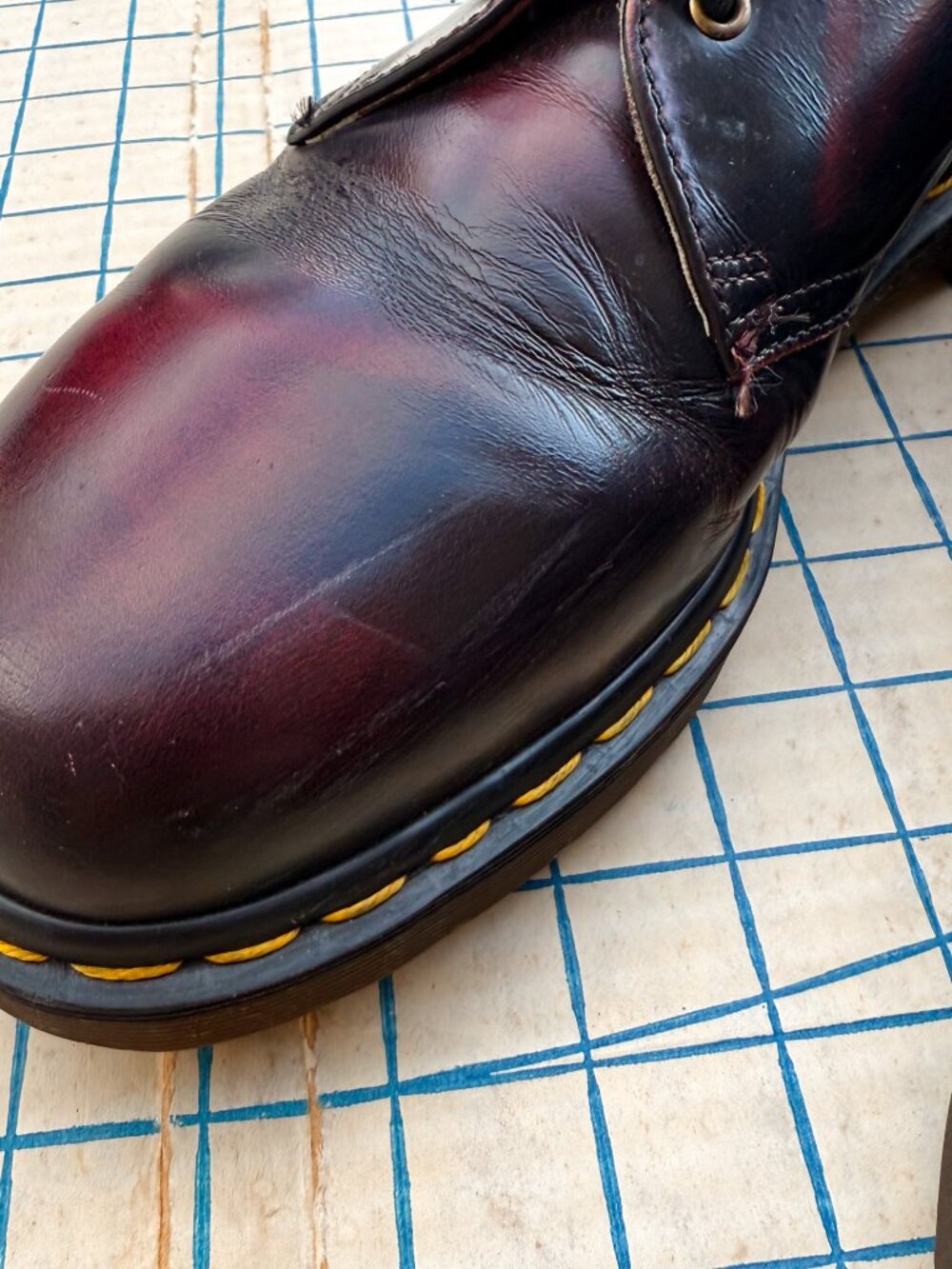 VTG Doc Marten 90s Oxblood Leather Shoe Low Top Oxford Made In England Mens 11 - Picture 14 of 16